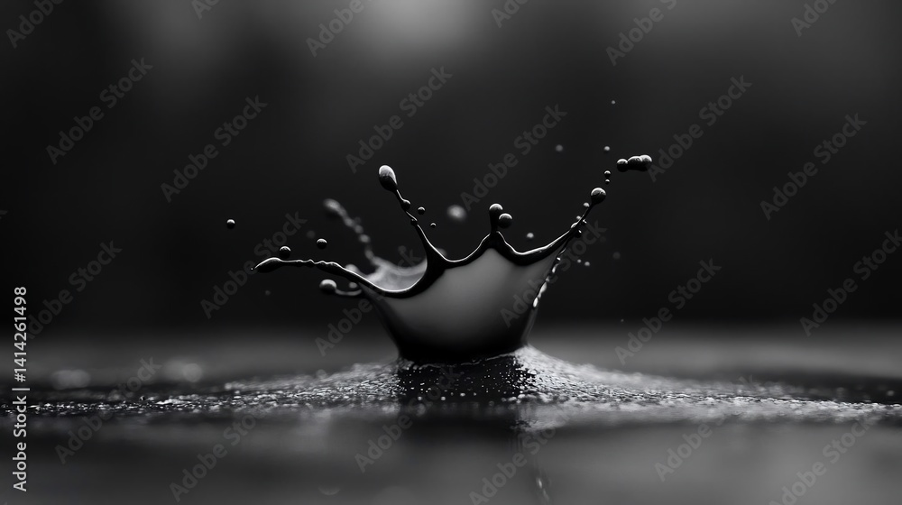 Leinwandbilder a monochromatic macro shot featuring a water droplet creating a crown-like splash with a dark backgr