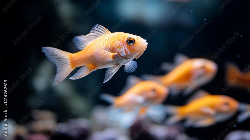 Poster generic animal swimming in a generic aquarium with blurred background focusing on individual scales 