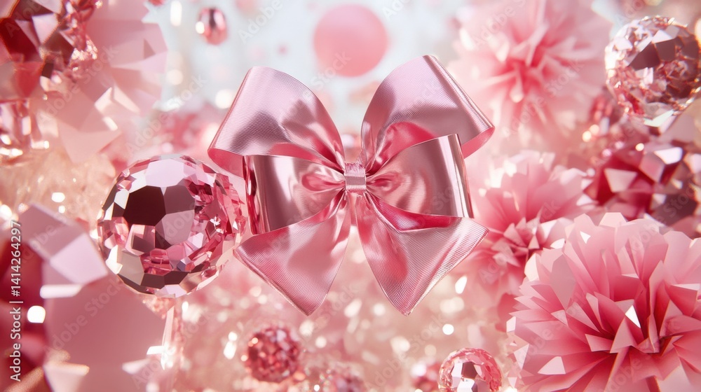 Aufkleber elegant pink bows and sparkling crystals floating in the air creating a dreamy and soft aesthetic di