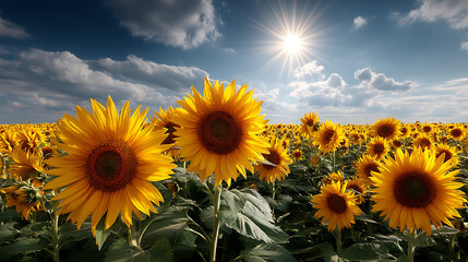 Fototapeta premium Sunflower blooming in a beautiful garden summer vibe product mockup elegant composition natural light