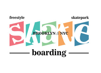 Skateboarding brooklyn nyc, typography graphic design, for t-shirt prints, vector illustration