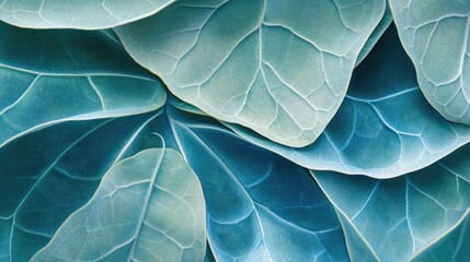 Obraz premium Captivating leaf arrangement in detailed blue-green nature close-up