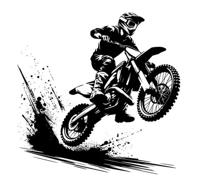 A vector silhouette of a rider jumping with his motocross dirt bike.