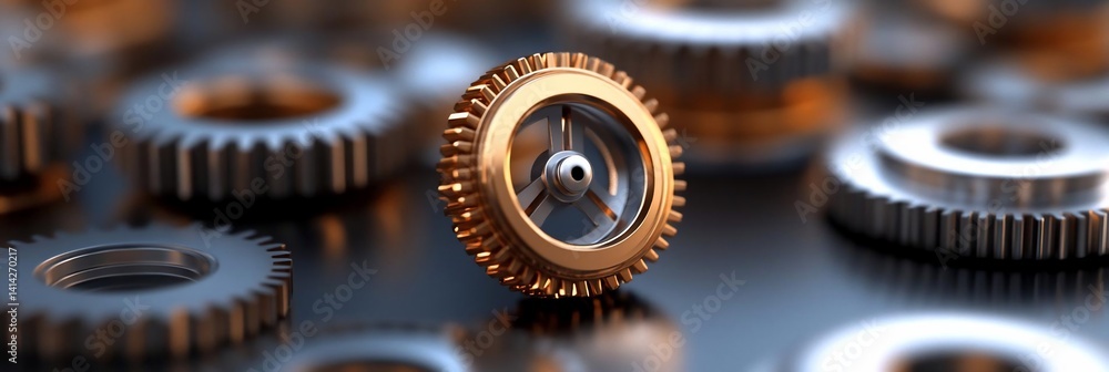 Aufkleber close-up shot of intricate mechanical gears with a selective focus against a blurred background meta