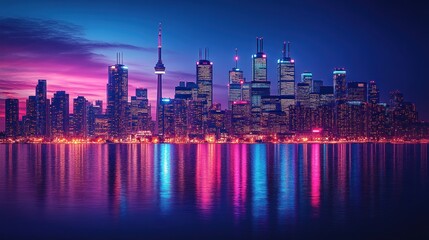 Fototapeta premium Toronto Skyline at Dusk: A Vibrant Cityscape Reflection