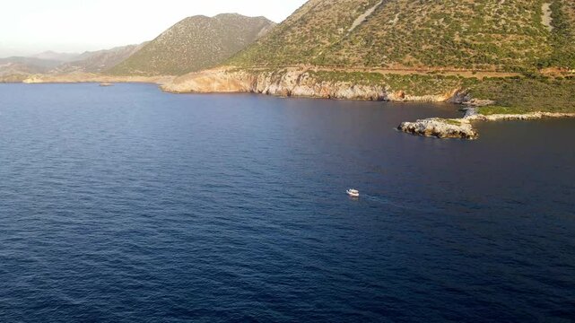 Boat Floating in Bali Bay, Crete, Greece