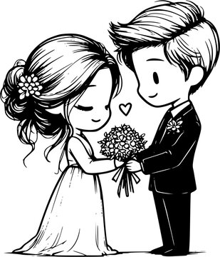 groom giving flower bouquet to bride in romantic wedding moment, capturing love and tenderness on their special day