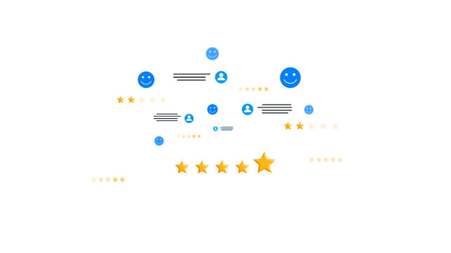 PNG file. Gold five star rating feedback on virtual sreen. Customer review satisfaction feedback.Concept of satisfaction, quality and performance. PNG transparent