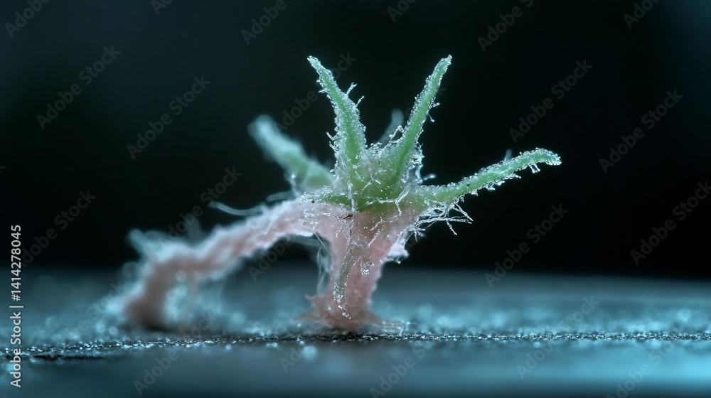 Aufkleber Abstract rendering of a detailed multi-colored microscopic structure against a dark background. The structure has a complex form of thin, hairy and granular appearance