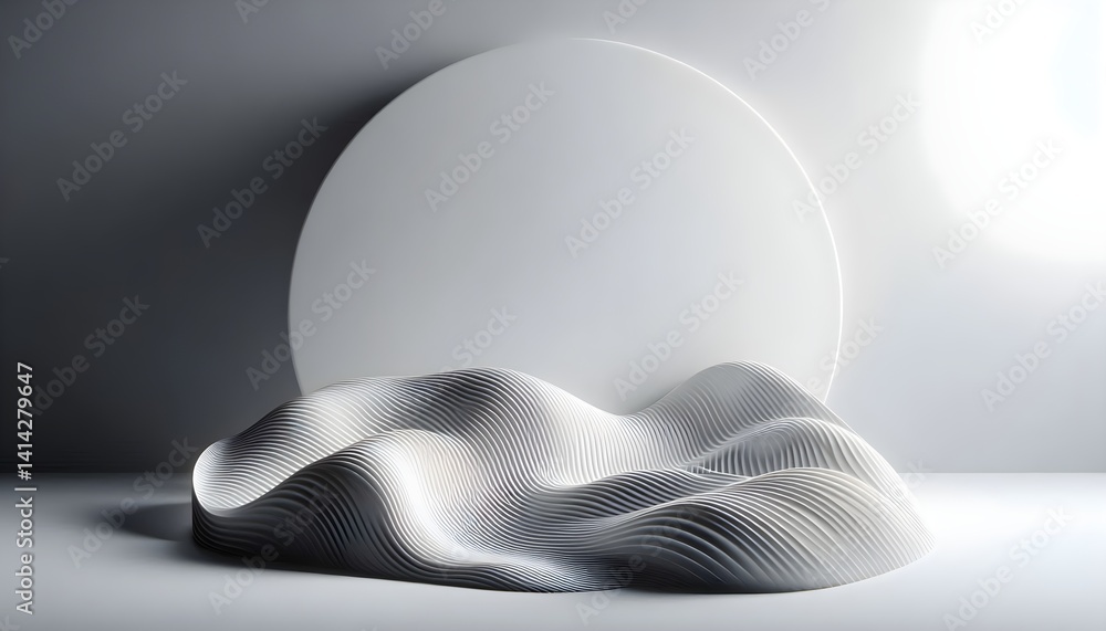 Poster 3d minimalist backdrop with fluid ripple pattern in soft black and white with elegant lighting highl