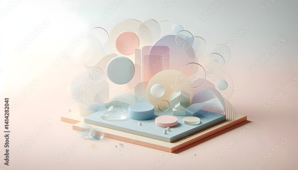 Aufkleber abstract pastel geometric shapes and translucent circles creating a soothing layout on a smooth mini