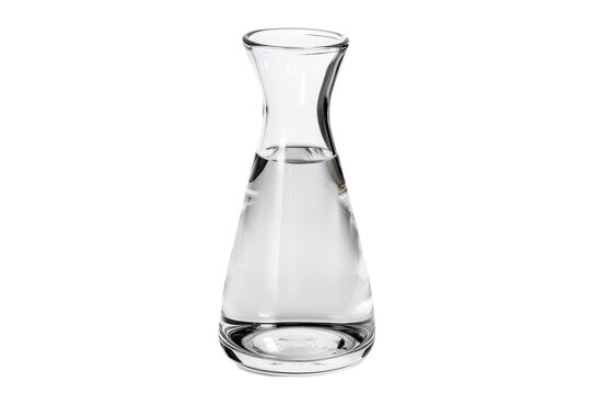 Elegant glass carafe filled with clear water resting on a simple surface in soft natural light isolated on transparent background