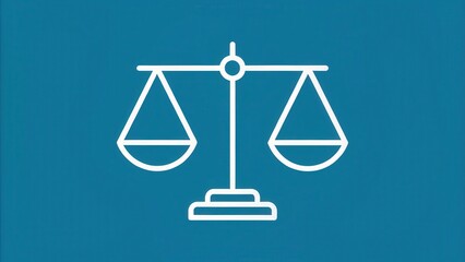 A simple illustration of a balanced scale, symbolizing justice, on a blue background.