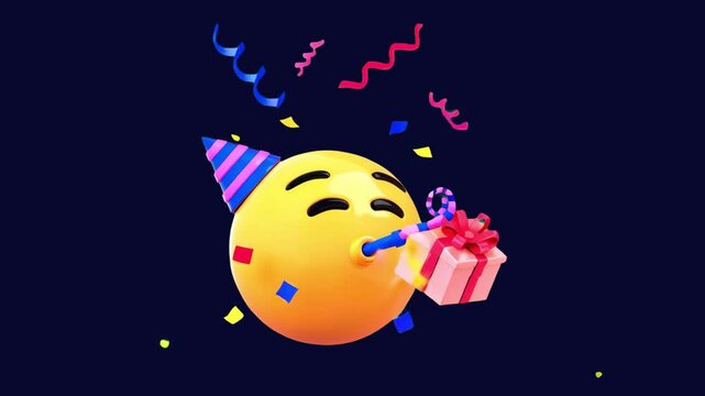 Celebratory emoji with gift animation isolated asset, transparent 4K video, alpha channel, ProRes 4444