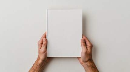 Blank Book Mockup: Hands Holding a White Book Against a White Background