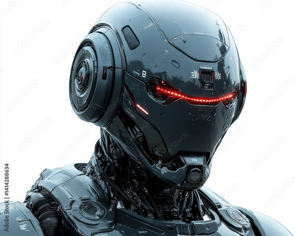 Poster high-quality image of futuristic robot with advanced design isolated on white background
