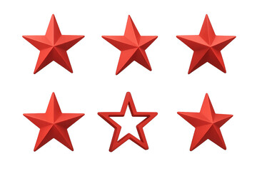 Obraz premium Red 3D stars and one outlined star on transparent background