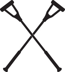 Crossed Crutches Silhouette Mobility Aid, icon, vector
