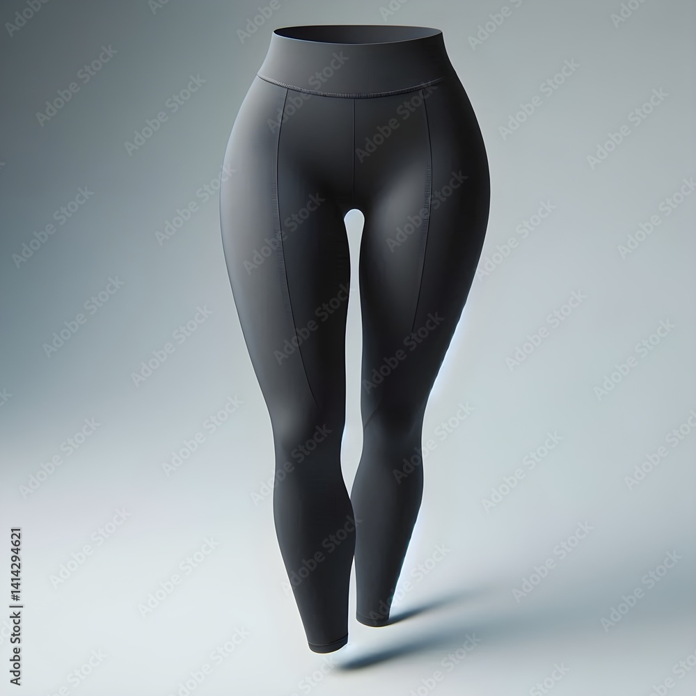 Poster compression leggings with smooth surface and high waistband isolated on soft gray background in mini