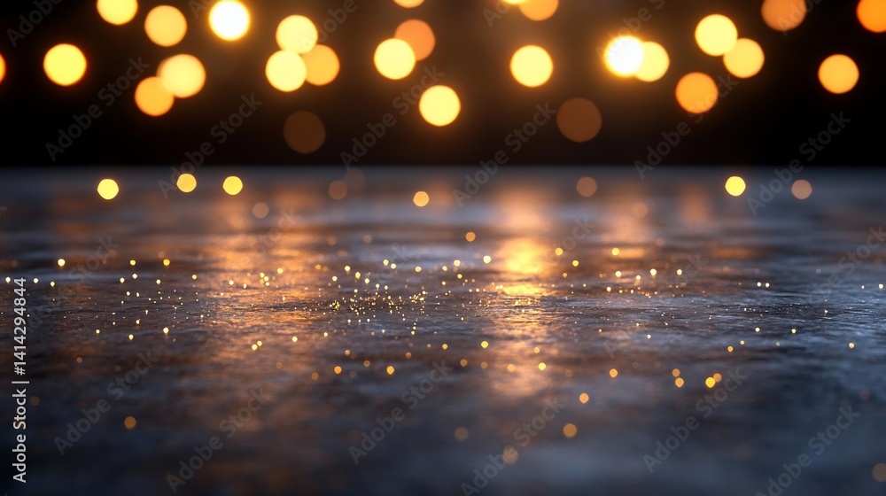 Aufkleber Abstract bokeh lights with reflection on a wet surface, dark moody atmosphere with a shallow depth of field