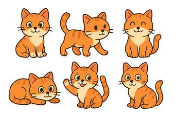 Cute cartoon orange tabby cats in various playful poses