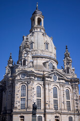 Frauenkirche Dresden with Martin Luther Statue – Stunning View of the Baroque Dome of the Church...