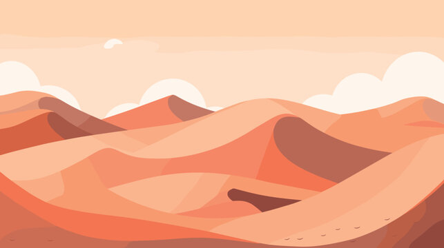Abstract desert landscape with rolling sand dunes under soft sky flat vector illustration