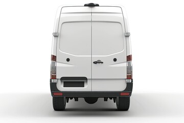 Sharp Picture of White Cargo Van Rear View on White Background