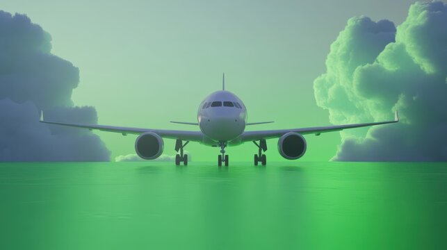 Modern jet aircraft positioned on a vibrant green surface.