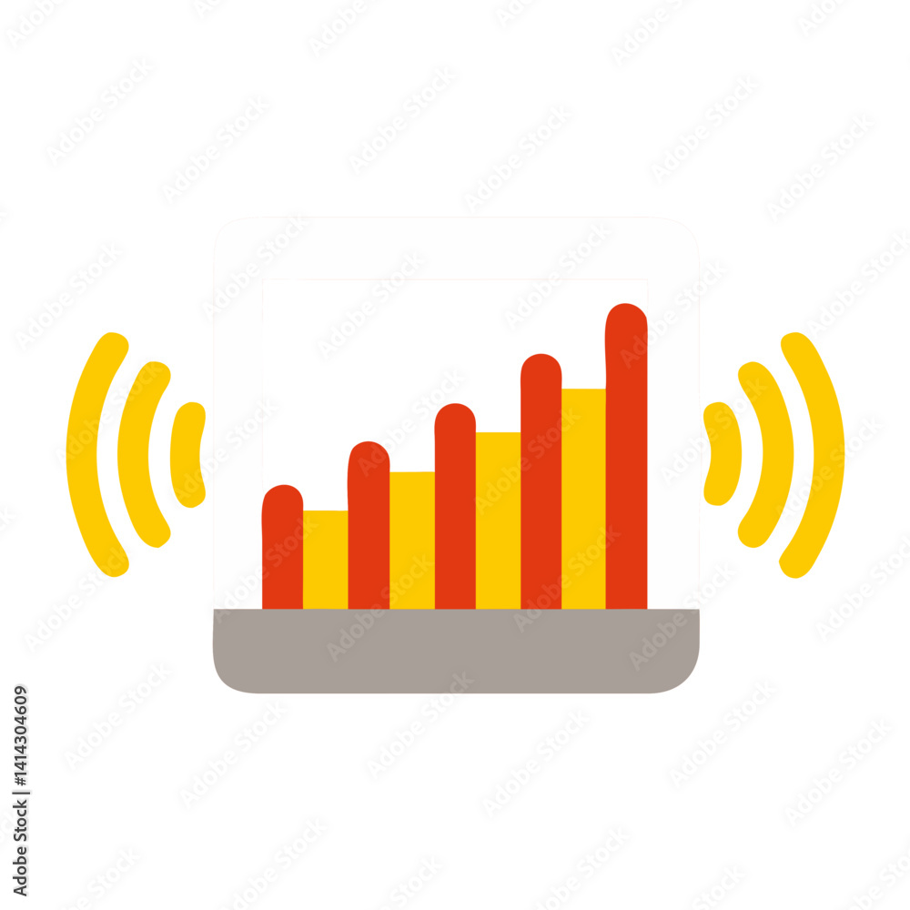 Poster colorful signal bars icon with sound waves representing connectivity and network strength on a white