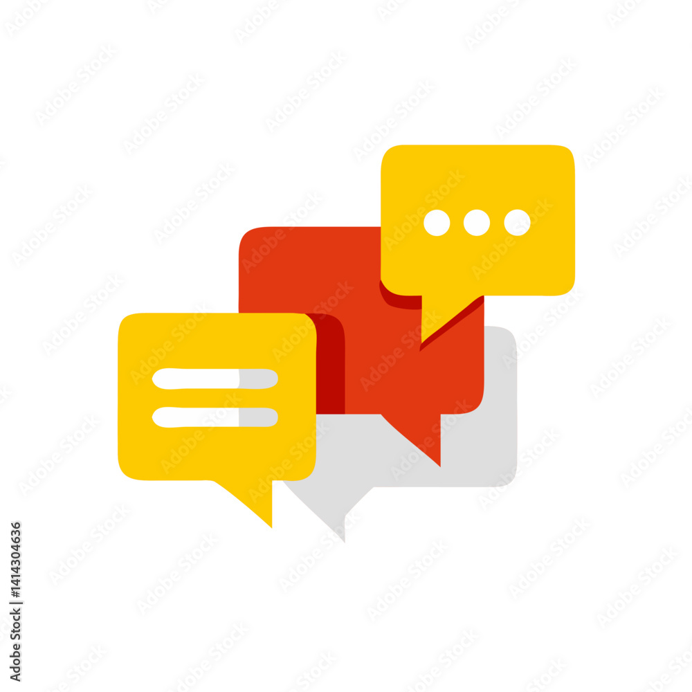 Poster colorful chat bubble icon set representing multi-conversation on a white background