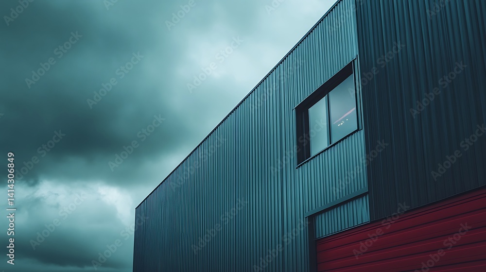 Poster viewing modern building with dark sky abstract architecture