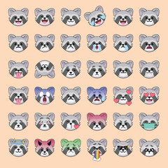 Raccoon emoji faces with cute expressions for social media