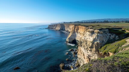 Serene Blue Ocean Meeting the Rocky Shore, Capturing the Tranquility of Coastal Beauty and Gentle Waves