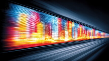 Abstract City Lights Blur Motion at Night, Vibrant Red Blue Yellow Orange Colors