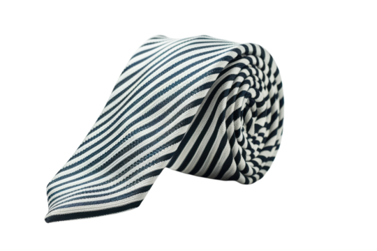 Classic striped necktie elegantly rolled for a sophisticated display on a neutral background isolated on transparent background