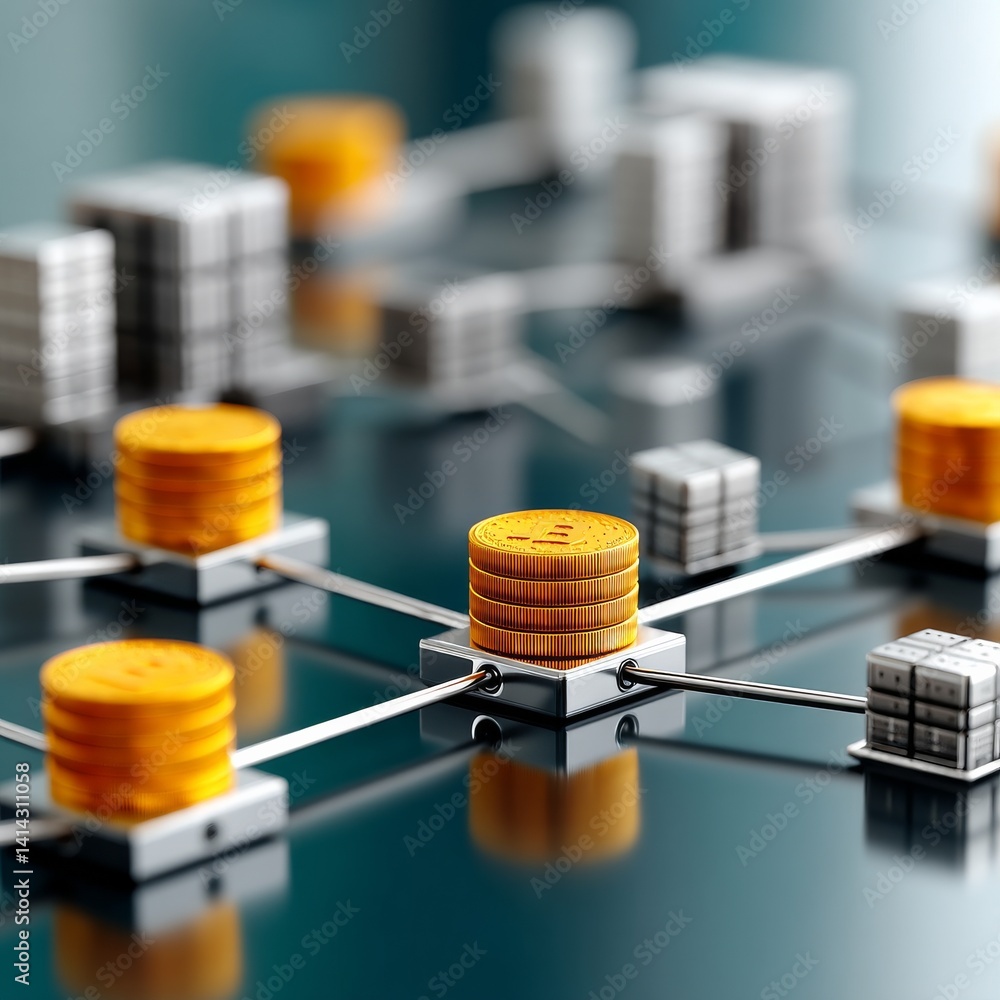 Poster Blockchain Network Visualization: Digital Currency and Data Nodes Interconnected on a Secure Platform