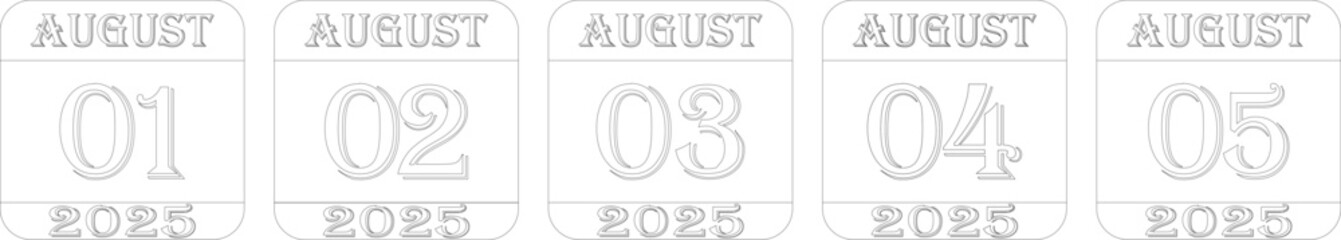 August calendar 2025 line art icon set .Calendar Event schedule date.calendar date icon on white background.Agenda plan, august month schedule calendar and Time planner.Meeting appointment time.