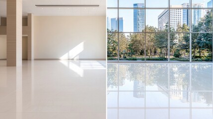 Fototapeta premium Modern building interior city view spacious clean architecture design