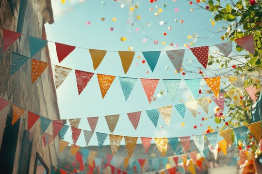 Colorful Festive Bunting Flags Summer Party Decoration Happy Event Retro Cloth Bright Joyful Design 