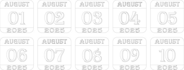 August calendar 2025 line art icon set .Calendar Event schedule date.calendar date icon on white background.Agenda plan, august month schedule calendar and Time planner.Meeting appointment time.