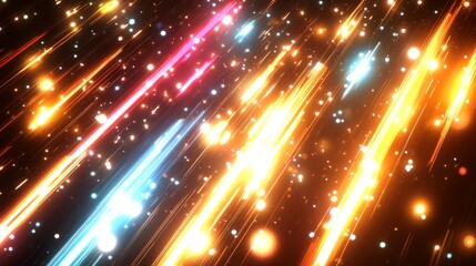 Obraz premium Celestial Cascade of Light: An abstract image showcasing streams of vibrant, radiant light, dancing across the darkness. a luminous display that evokes a sense of wonder and cosmic energy.