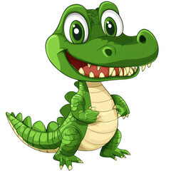 Naklejka premium green cartoon crocodile on white