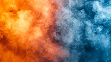 Obraz premium Artistic Smoke: A mesmerizing swirl of fiery orange and cool blue smoke dances together, creating a dramatic visual spectacle with abstract shapes.