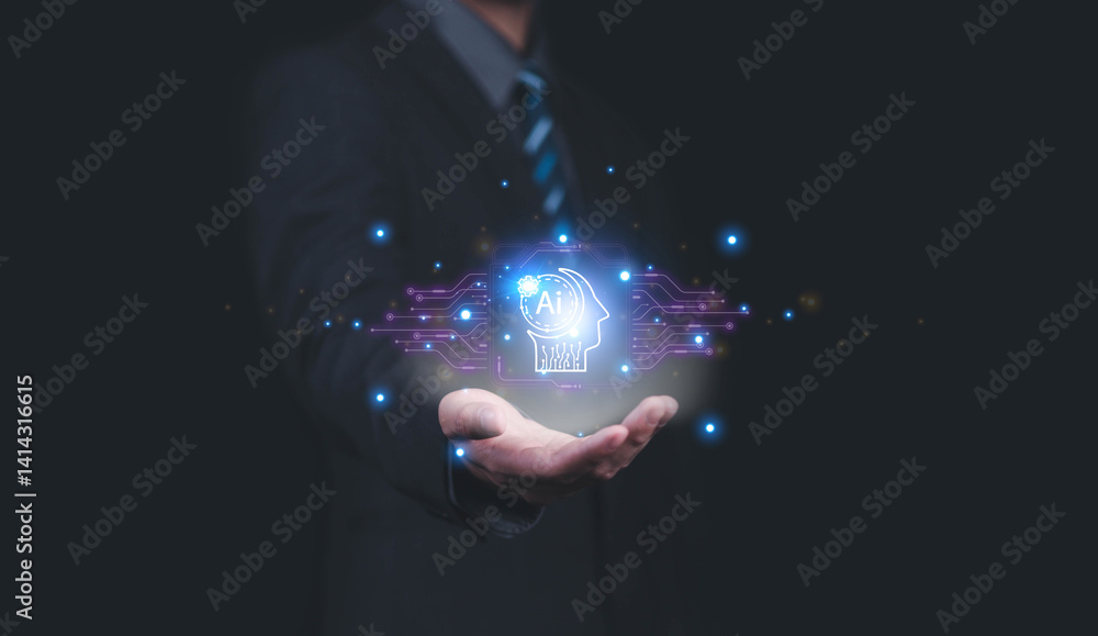 Fototapete  Business data using AI technology background using computer customer service showing data connection storing various data with AI to help simplify documents
