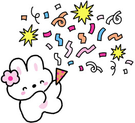 파티 폭죽 터뜨리는 귀여운 토끼 캐릭터 일러스트 © titi.drawing