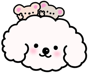 복슬복슬 강아지 머리 위 귀여운 쥐 캐릭터 일러스트 스티커