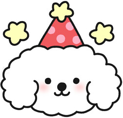 파티 모자를 쓴 말랑한 푸들 강아지 일러스트 스티커