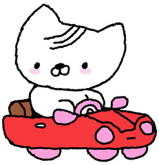 자동차를 운전하는 귀여운 고양이 캐릭터 일러스트