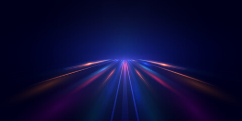 PNG glowing neon wave lines. Futuristic speed light effect with blue and purple flow. Abstract tech swirl background with motion blur. Perfect for dynamic design.